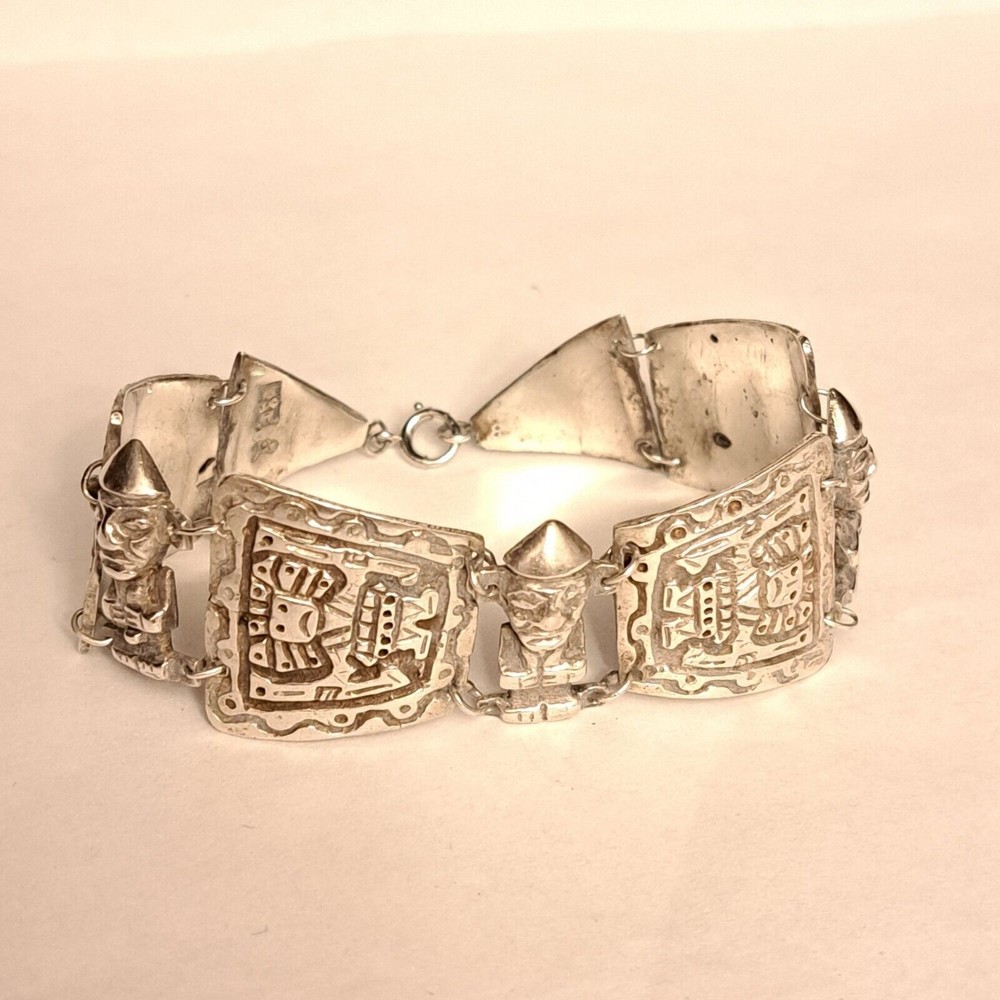 Antique Industria Peruana Aztec Maya Bracelet 900 Silver - Picture 6 of 13